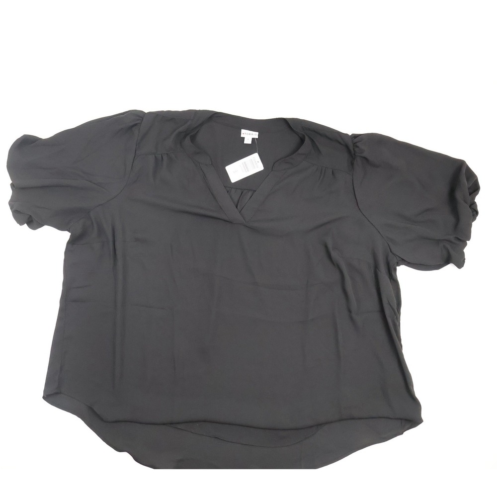 Torid Blouse Harper Georgette Puff Short Sleeve Black Solid 4X NWT